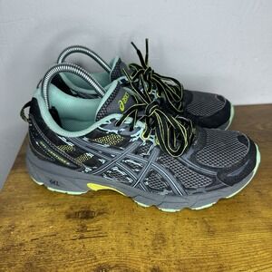 ASICS Gel Venture 6 Women's Size 8 Trail Running Black Green Gray Sneaker Shoes